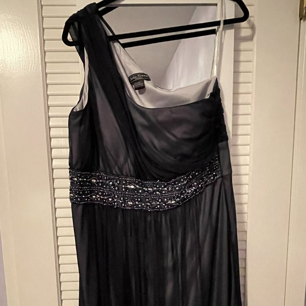 One Shoulder Cocktail Dress Navy Blue w crystal belt, Jessica Howard Size16